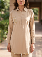 Embroidered Hemline Shirt Set