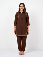 Embroidered Hemline Shirt Set