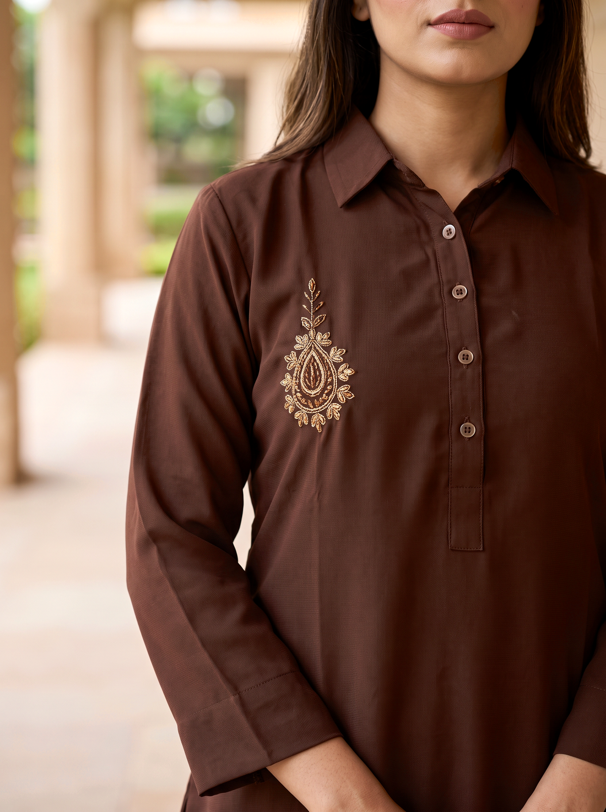 Embroidered Hemline Shirt Set