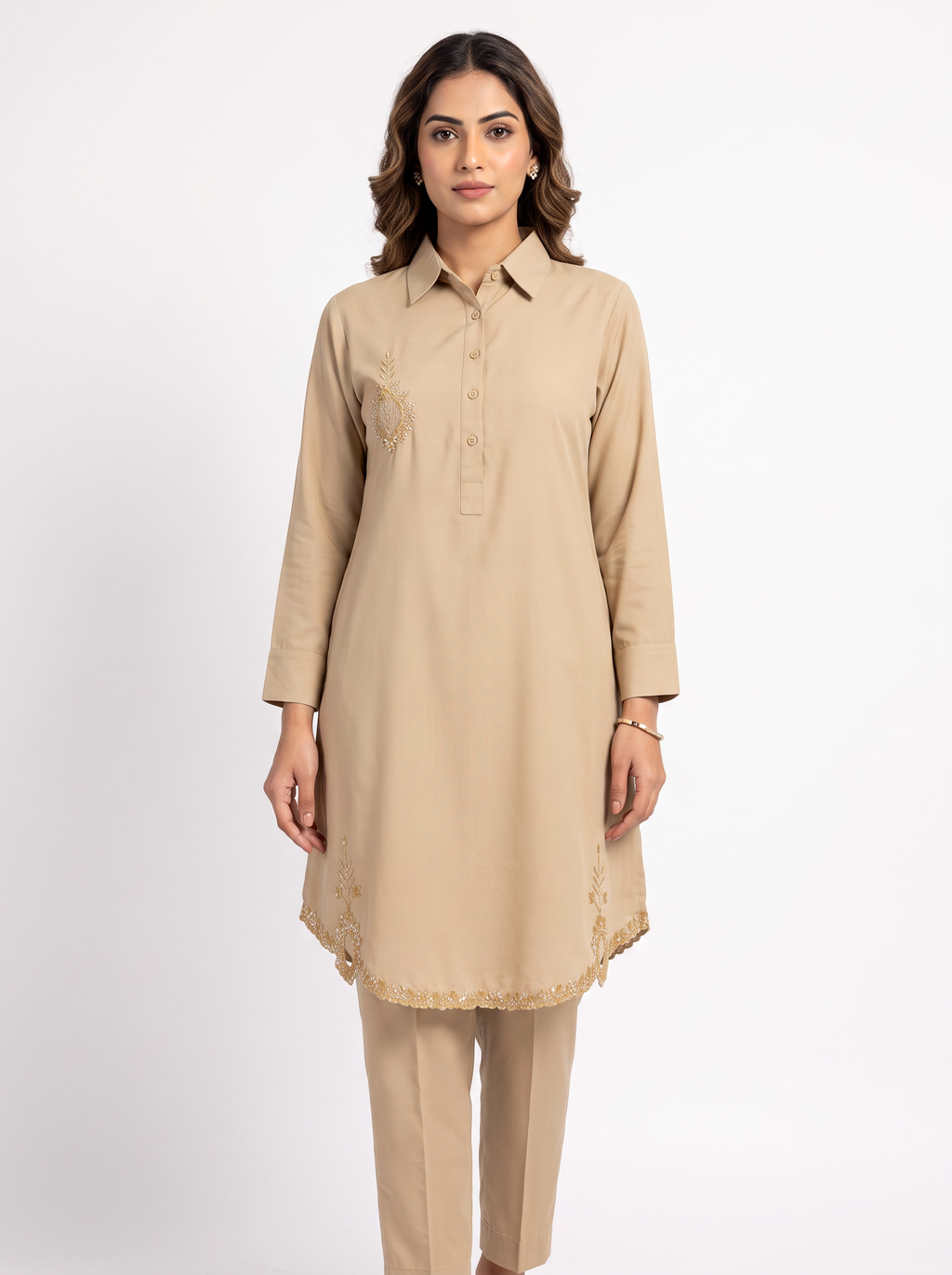 Embroidered Hemline Shirt Set