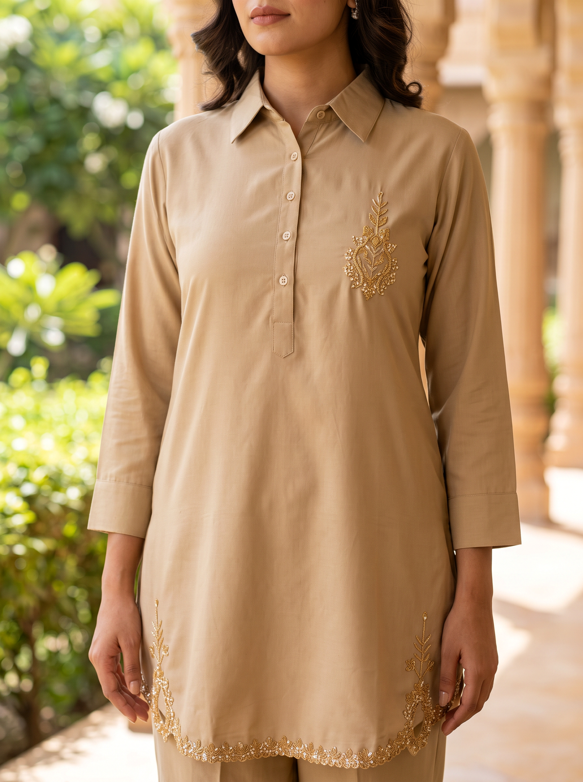 Embroidered Hemline Shirt Set