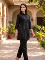 Embroidered Hemline Shirt Set