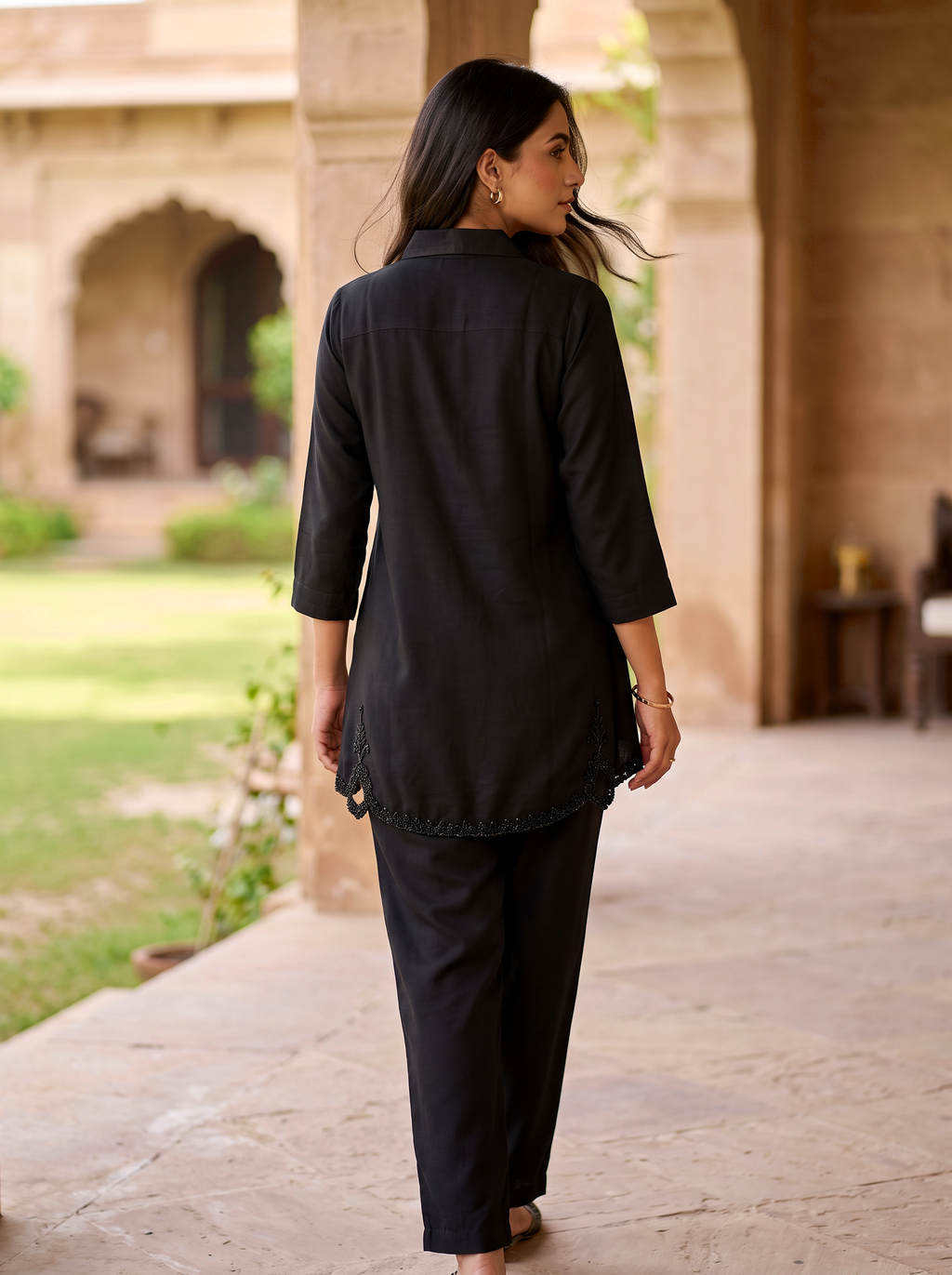 Embroidered Hemline Shirt Set