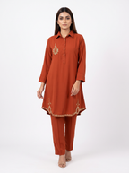 Embroidered Hemline Shirt Set