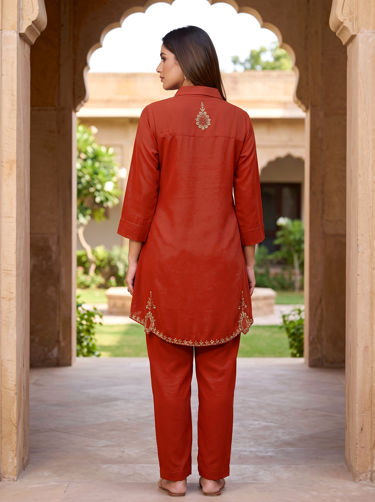 Embroidered Hemline Shirt Set