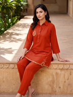 Embroidered Hemline Shirt Set