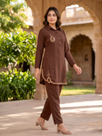 Embroidered Hemline Shirt Set