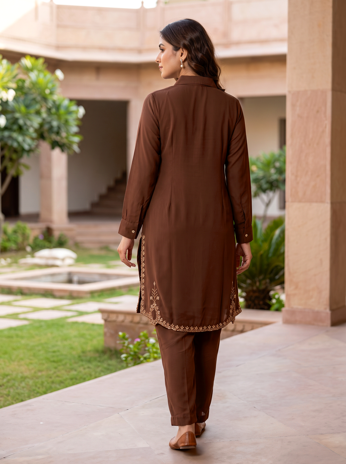 Embroidered Hemline Shirt Set
