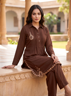 Embroidered Hemline Shirt Set