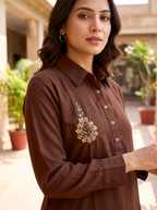 Embroidered Hemline Shirt Set