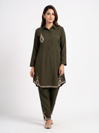 Embroidered Hemline Shirt Set