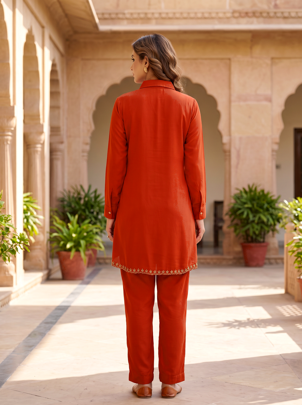Embroidered Hemline Shirt Set