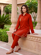 Embroidered Hemline Shirt Set